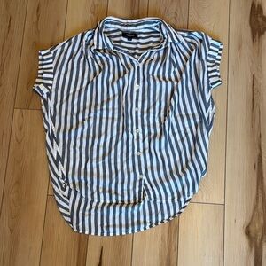 Madewell Navy and White Striped Cap Sleeve Shirt